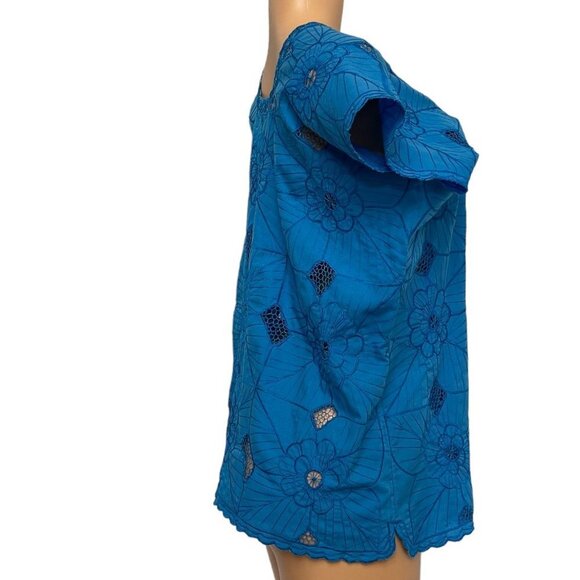 Mexican Blue Knit Embroidered Shirt Blouse Top with Camisole 2 Piece Set Size M - Picture 5 of 16